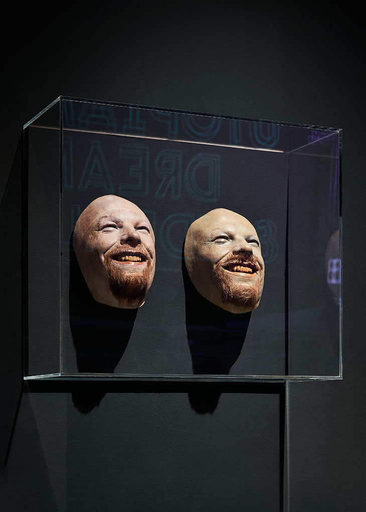 Masks from the Aphex Twin video Windowlicker (1999), installed in ‘Electronic: From Kraftwerk to The Chemical Brothers’ at the Design Museum, London.