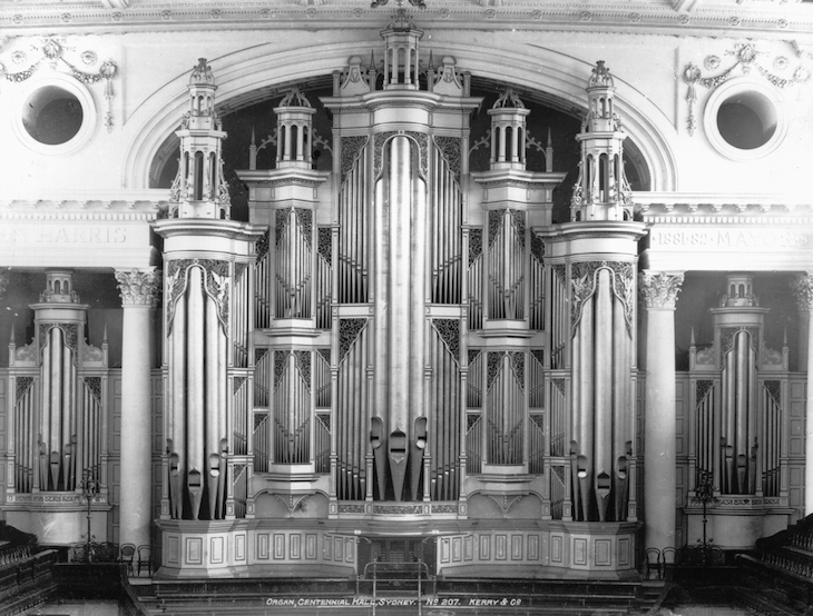 The organ in Sydney Town Hall, built by William Hill & Son in 1890. 
