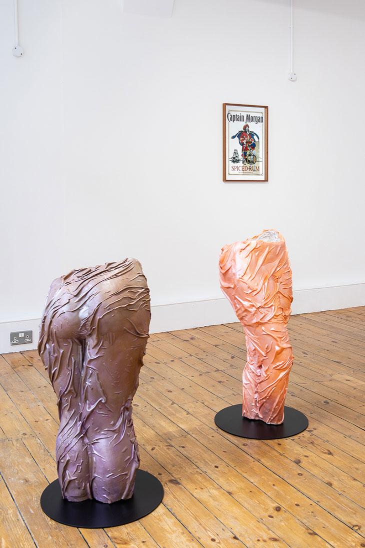 Installation view of ‘Suture: Kobby Adi, Lydia Blakeley, Jala Wahid’ at Niru Ratnam, London, 2020. Photo: Damian Griffiths