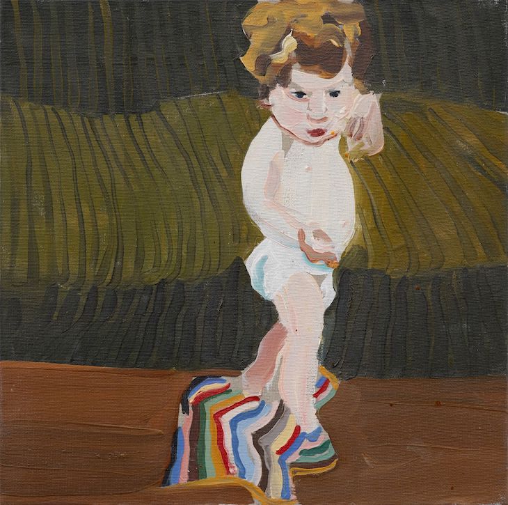 Esme with a Striped Blanket (2008), Chantal Joffe.