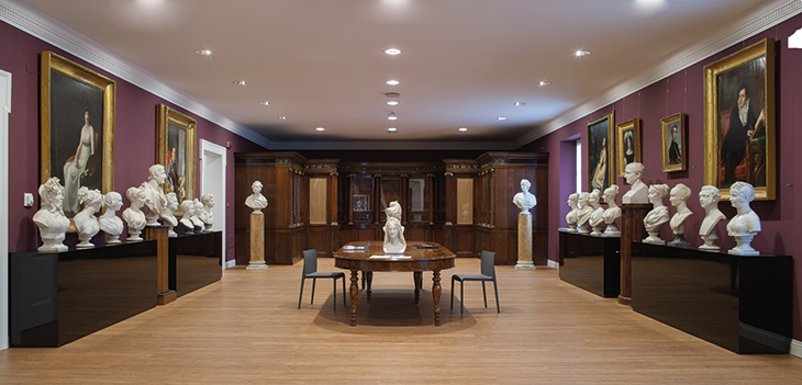 In the centre of the Napoleonic Gallery, which contains busts of Wellington and Napoleon placed opposite each other, is a model of Canova’s bust of Dante’s Beatrice (after 1817).