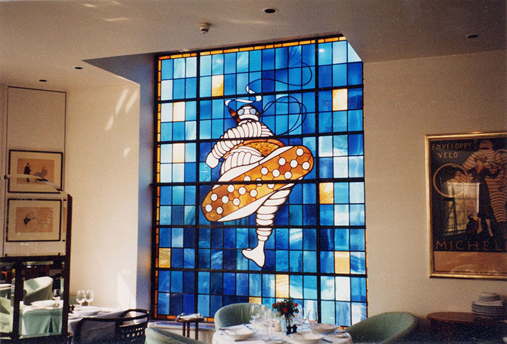 Inside Bibendum restaurant at Michelin House, Fulham Road, photographed c. 1993.