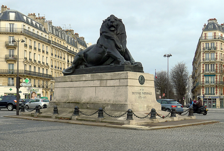 The Lion of Belfort by Auguste Bartholdi in Place Denfert-Rochereau in Paris – a smaller replica of the statue under Belfort Castle.