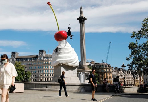 THE END (2020) by Heather Phillipson, installed on the Fourth Plinth in Trafalgar Square, London. Photo: Tolga Akmen/AFP via Getty Images