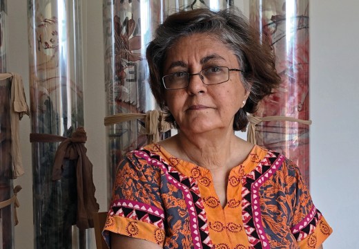 Nalini Malani, photographed at home in Amsterdam in August 2020.