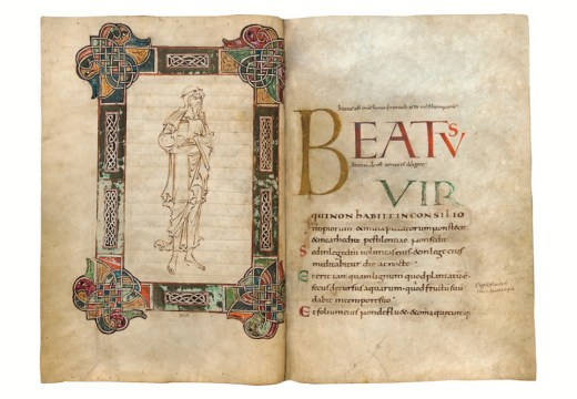 The frontispiece and opening of the MS 411 psalter.