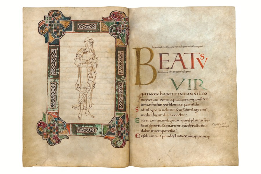 The frontispiece and opening of the MS 411 psalter.