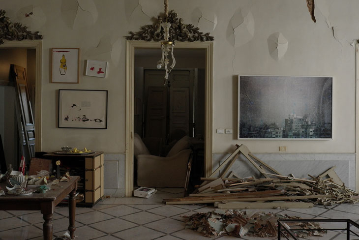Private residence after the 4 August blast. On the right: ‘We decided to let them say, "We are convinced’ twice’, IDF City Cloud 003 (2005). Photo: Gregory Bukchakjian