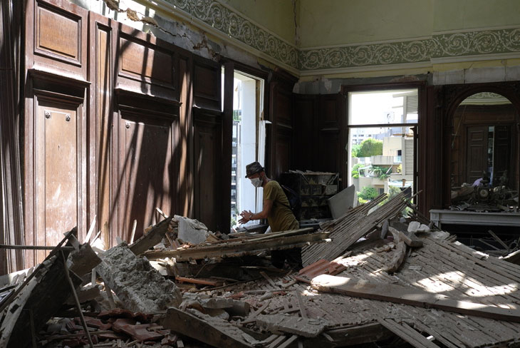 Gregory Buchakjian in the library of the Sursock Palace after the 4 August blast. Photo: Georges Boustany