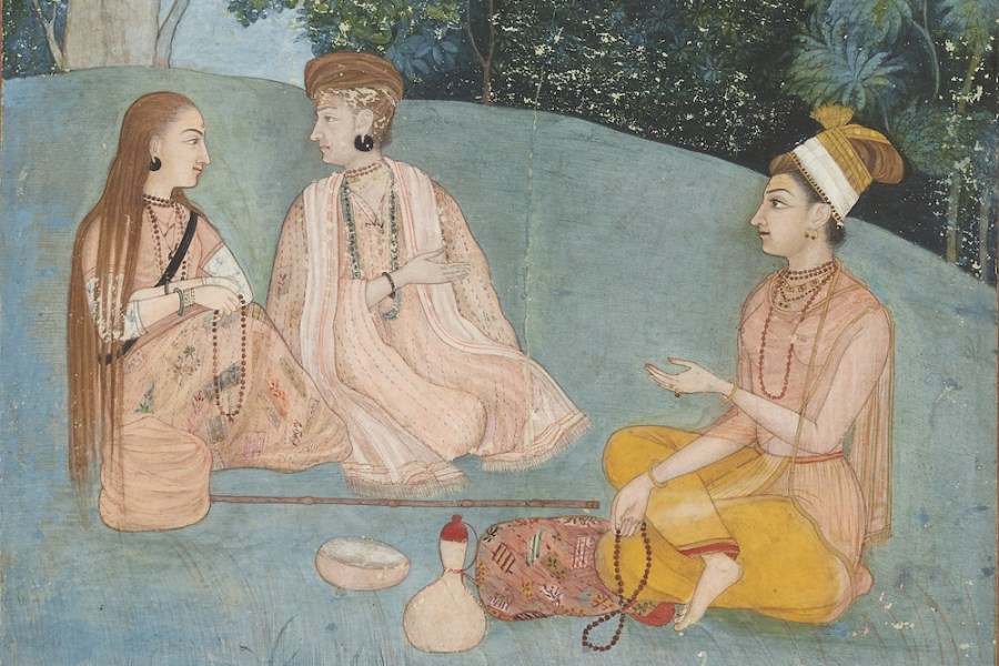 A woman visiting two Nath yoginis (detail; c. 1750), Mughal, North India.