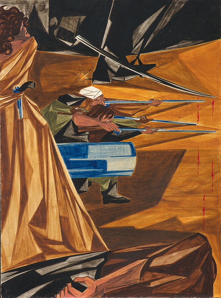 Panel 12 History of the American People’ (1954–56), Jacob Lawrence. Collection of Harvey and Harvey-Anne Ross. Photo: Bob Packert/PEM; © The Jacob and Gwendolyn Knight Lawrence Foundation, Seattle/Artists Rights Society (ARS), New York