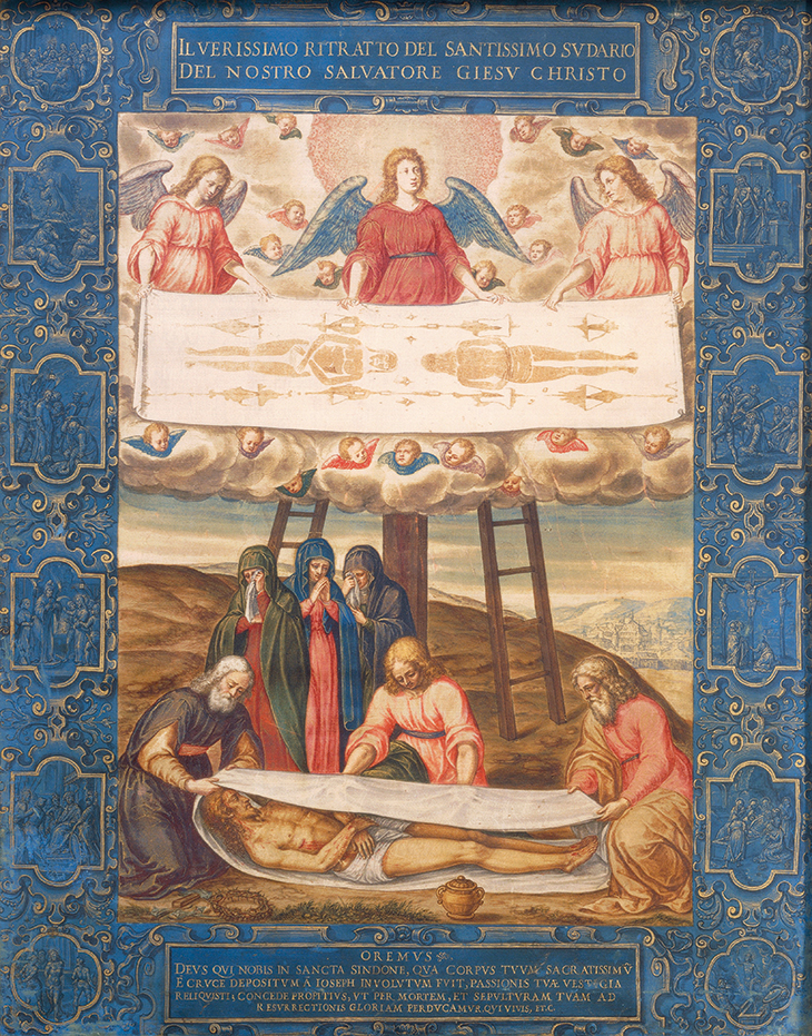 The Holy Shroud (c. 1540), attrib. here to Giulio Clovio. Galleria Sabauda, Turin