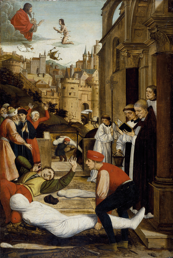 Saint Sebastian Interceding for the Plague-Stricken (1497–99), Josse Lieferinxe. Walters Art Museum, Baltimore