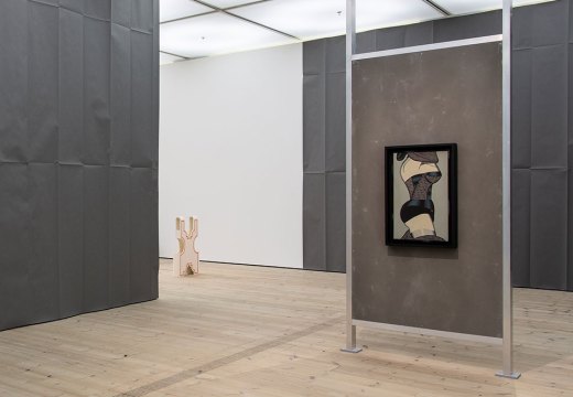 Installation view of ‘The Making of Husbands: Christina Ramberg in Dialogue’ at BALTIC Centre for Contemporary Art, Gateshead, 2020. On the right is Ramberg’s Black Widow (1971).