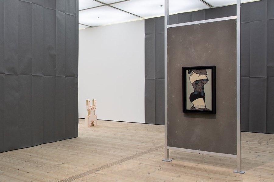 Installation view of ‘The Making of Husbands: Christina Ramberg in Dialogue’ at BALTIC Centre for Contemporary Art, Gateshead, 2020. On the right is Ramberg’s Black Widow (1971).