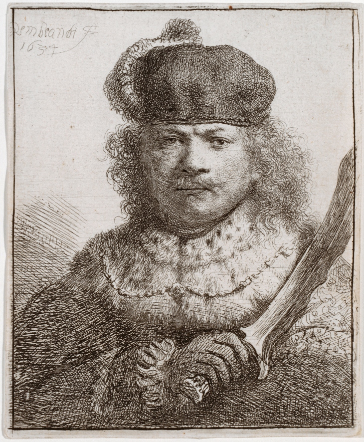 Self-portrait with raised sabre (1634), Rembrandt.