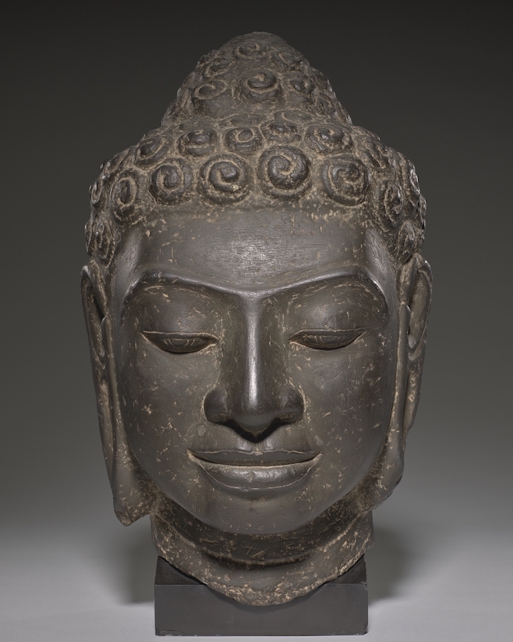 Head of a Buddha (8th century), Cambodia or Thailand. 