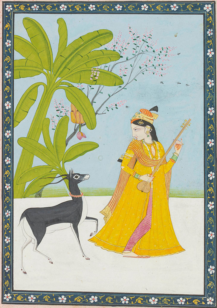 The nayika and the black buck (page from a Satsai of Bihari series) (c. 1810–20), attributed to the workshop of the Guler artist Chhajju at Chamba. Francesca Galloway (price on application)