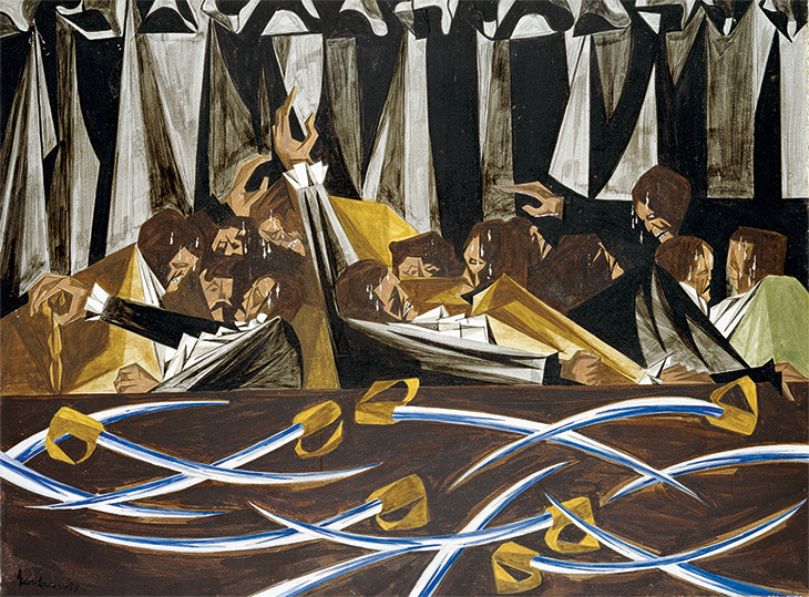 Panel 15 (1955) from ‘Struggle: From the History of the American People’ (1954–56), Jacob Lawrence. Harvard Art Museums, Cambridge, MA. © The Jacob and Gwendolyn Knight Foundation, Seattle/Artists Rights Society (ARS), New York