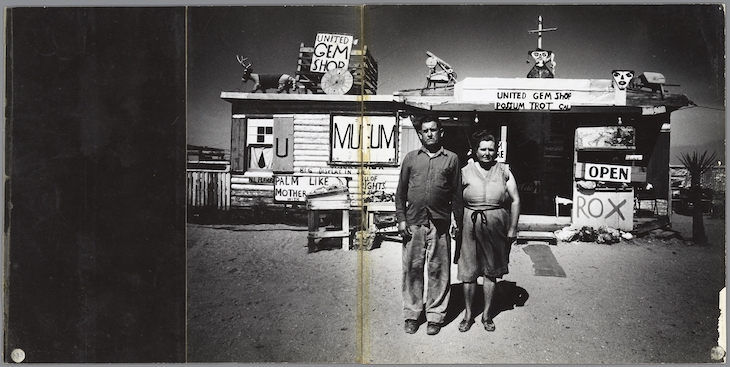 Unspoiled primitives'; naive painter Call Black and his wife Ruby in front of their private museum in the Mojave Desert, Arizona, from Sweet Life (1966), Ed van der Elsken. 