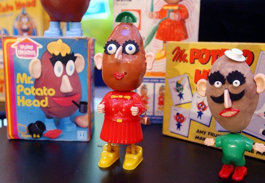 Classic Mr. Potato Heads displayed at a 50th birthday party for the popular childrens toy at Hasbros showroom in New York City on 5 February, 2002.