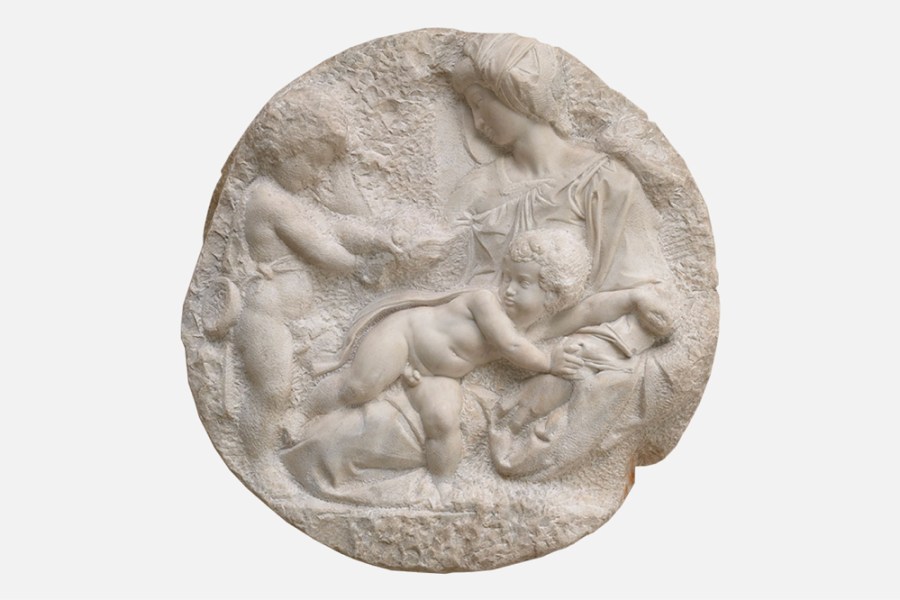 The Virgin and Child with the Infant St John , known as the Taddei Tondo (c. 1504–05), Michelangelo Buonarroti. Royal Academy of Arts, London.