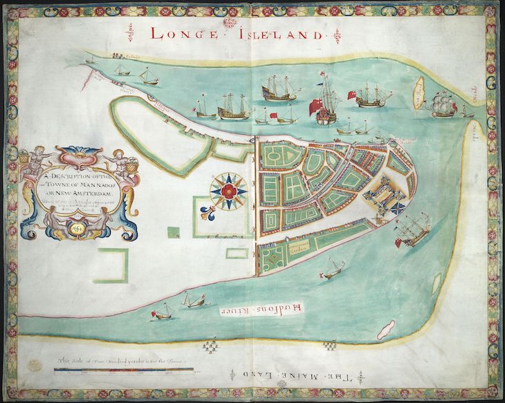 A description of the town of Mannados or New Amsterdam as it was in September 1661 (known as the ‘Duke’s Map of New York’; 1644), published by William Faden.