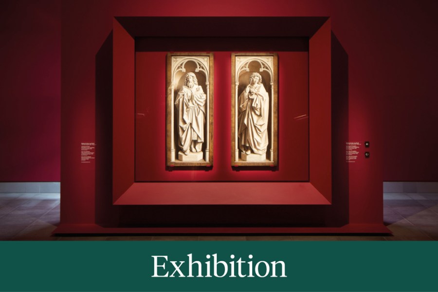 Installation view showing St John the Baptist and the Evangelist from the Ghent Altarpiece (1432) by Jan and Hubert van Eyck, MSK Ghent, 2020.