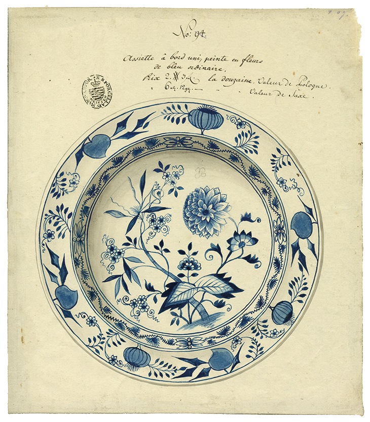 A late 18th-century drawing of the ‘Blue Onion’ pattern, first designed at Meissen in 1738. Staatliche Porzellan-Manufaktur, Meissen. 