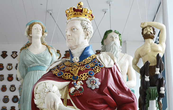 A collection of 19th-century naval figureheads, installed in the entrance hall at the Box, Plymouth. Photo: Wayne Perry