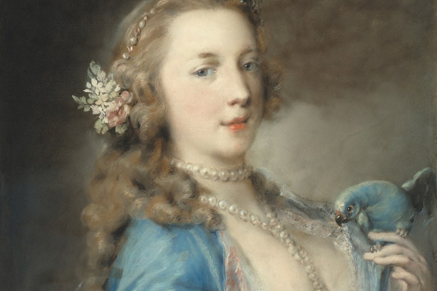 A Young Lady with a Parrot (detail; c. 1730), Rosalba Carriera.