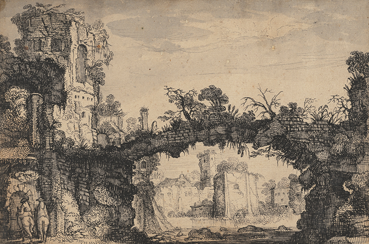 Landscape with Ruins (recto) (c. 1615–16), Jan van de Velde II. J. Paul Getty Museum, Los Angeles