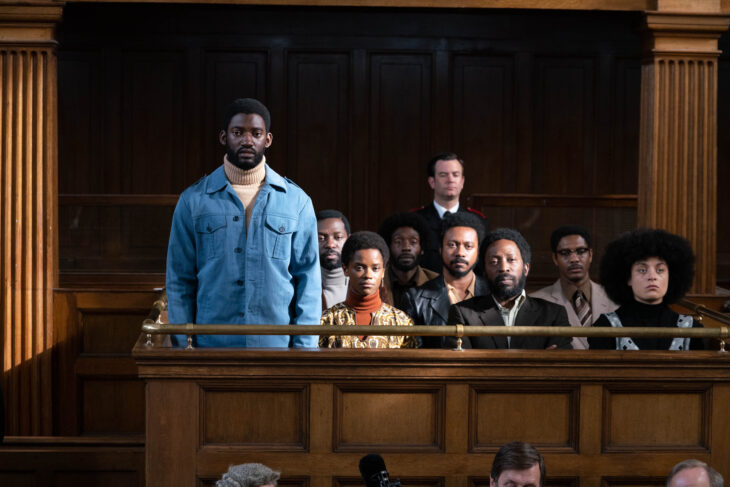 A courtroom scene in Mangrove (2020; dir. Steve McQueen).