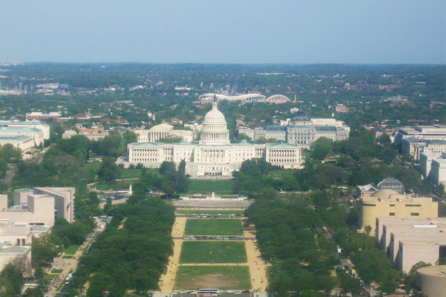 A view of the National Mall and the United States Capitol from the top of the Washington Monument