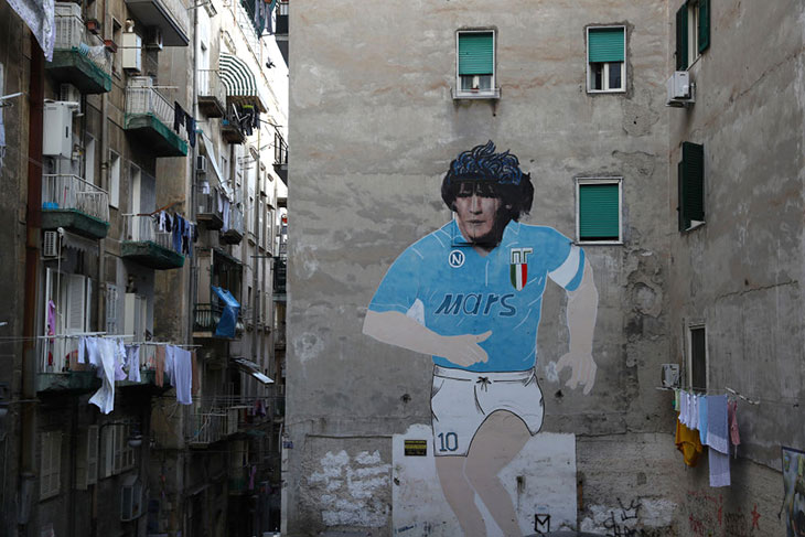 A mural depicting Diego Maradona in Largo degli Artisti.