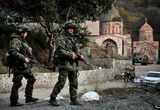 Russian patrols in front of the medieval monastery of Dadivank in November 2020.