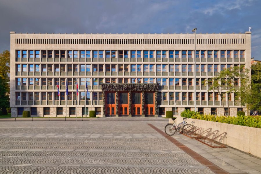 The National Assembly Building (Parliament) in Ljubljana.