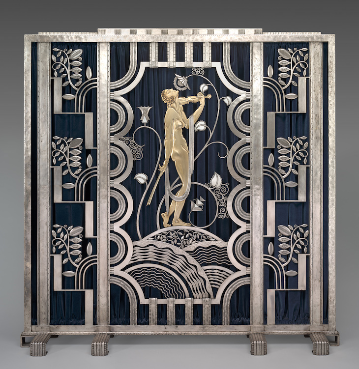 Muse with Violin Screen (1930), designed by Paul Féher for Rose Iron Works. 