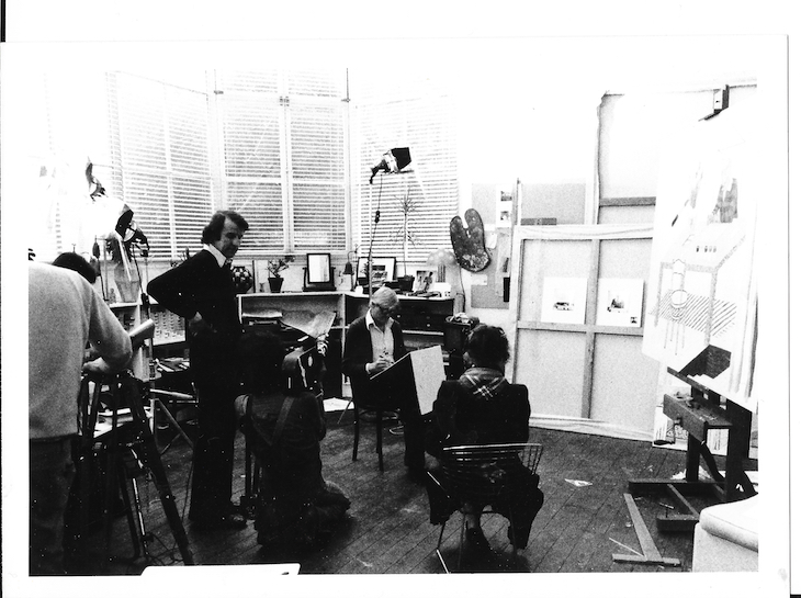 David Hockney drawing Celia Birtwell for Seeing Through Drawing (1976).