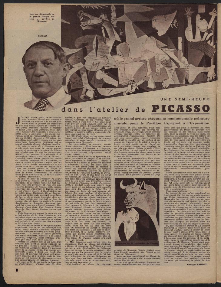 Article by Georges Sadoul published in Regards, 29 July 1937, from Picasso’s private archives.