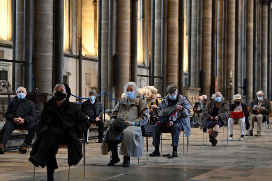 Gothic revival? The vaccine queue at Salisbury Cathedral