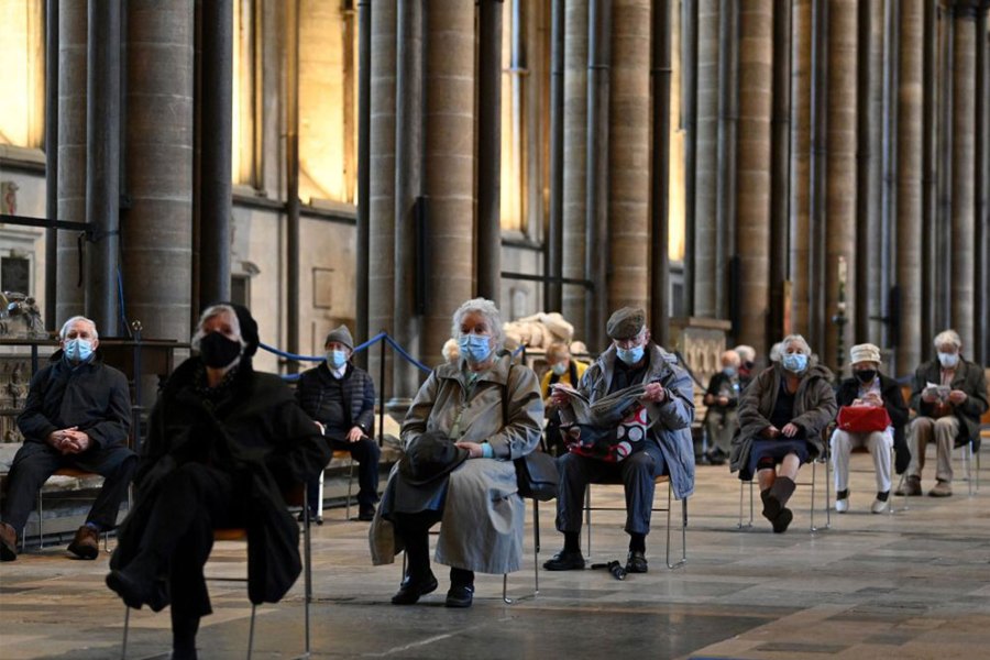 Gothic revival? The vaccine queue at Salisbury Cathedral