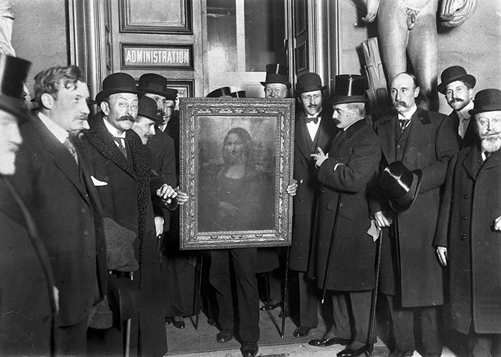 The Mona Lisa at the Louvre in January 1914, recovered after its theft in 1911