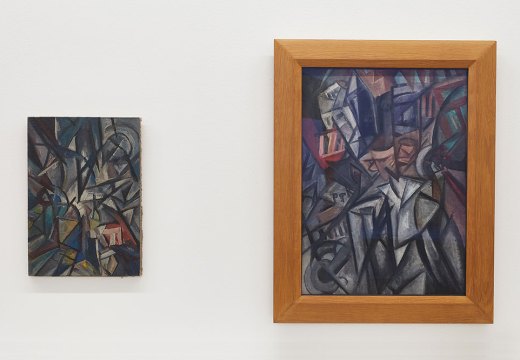 Installation view of 'Russian Avant-Garde at the Museum Ludwig: Original and Fake – Questions, Research, Explanations', with works by or previously attributed to Olga Rozanowa shown side by side.