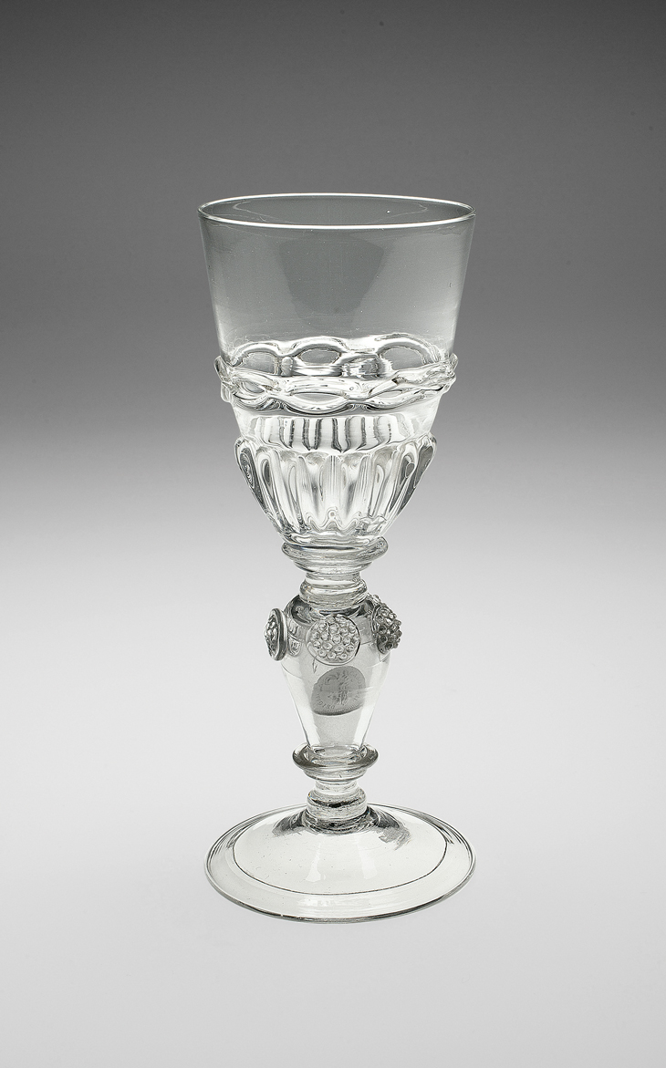 Goblet (late 17th/early 18th century); silver three-penny coins in stem (1670 and 1671), The Bryan Collection, Lake Bluff, Illinois.