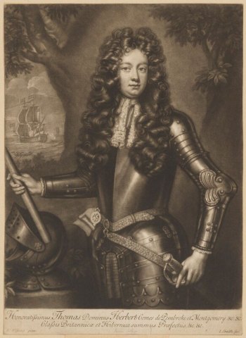 Thomas Herbert, 8th Earl of Pembroke (1708), engraving by John Smith after a painting by Willem Wissing.