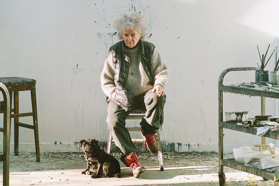 Maggi Hambling, photographed with her pug, Peggy, in November 2020.