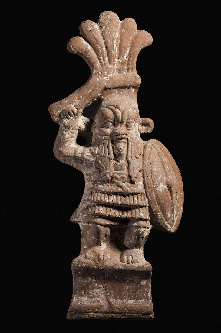 Figurine of Bes in Macedonian-style armour (c. 100 BC), Egypt. 