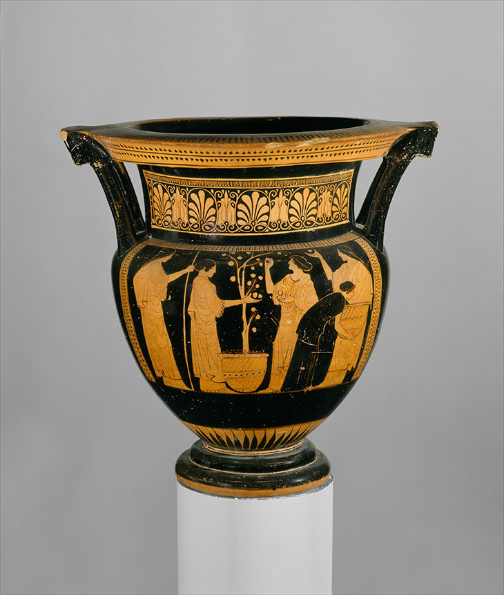 Terracotta column-krater (bowl for mixing wine and water; c. 460 BC), attributed to the Orchard Painter. Metropolitan Museum of Art, New York