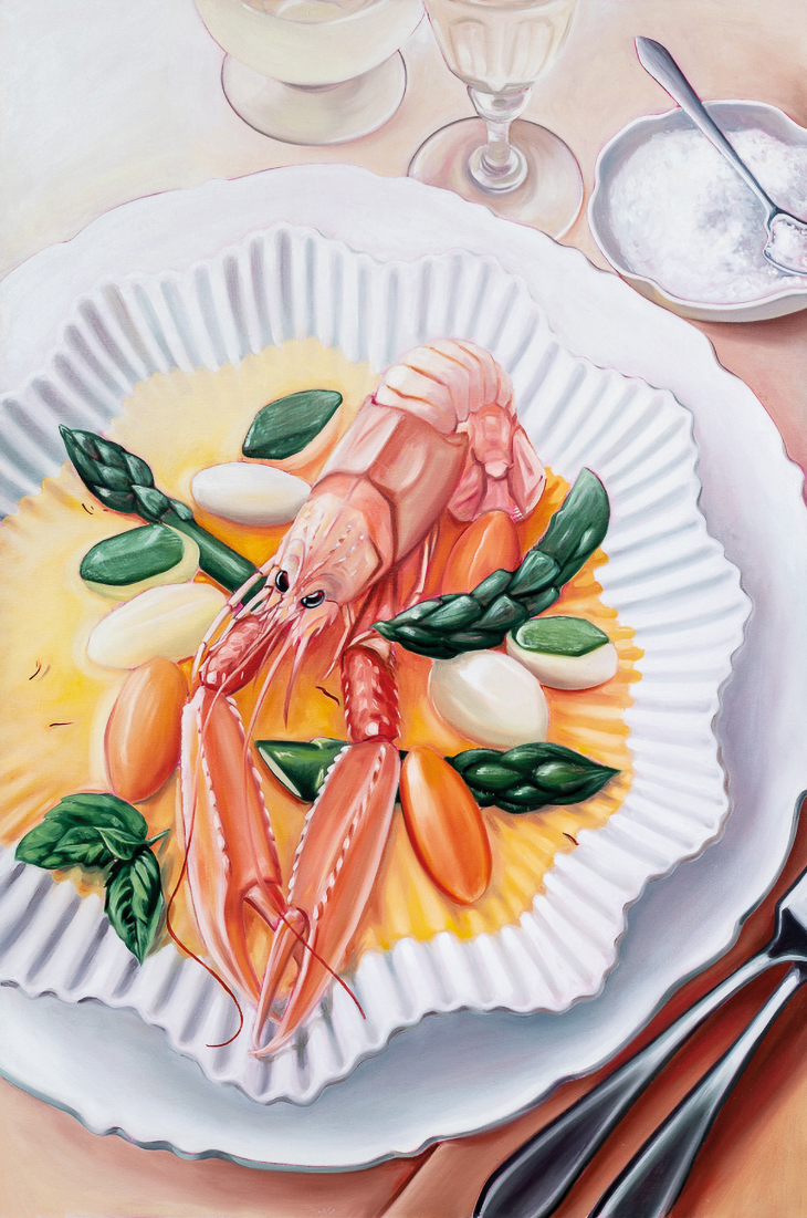 Light Stew of Dublin Bay Prawns and Asparagus in a Saffron Soup (2020), Lydia Blakeley
